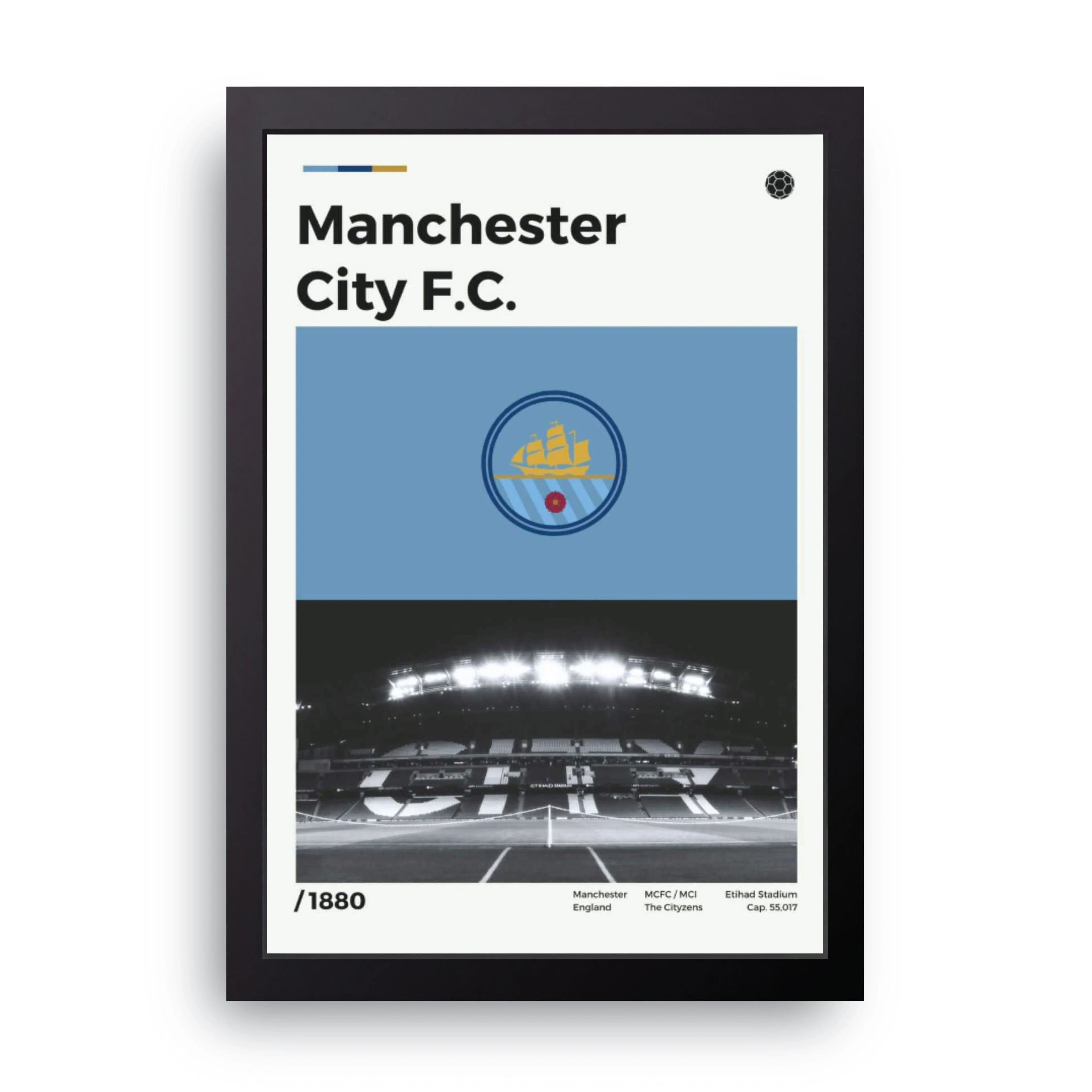MANCHESTER CITY FC. framed wall art print — HIBR