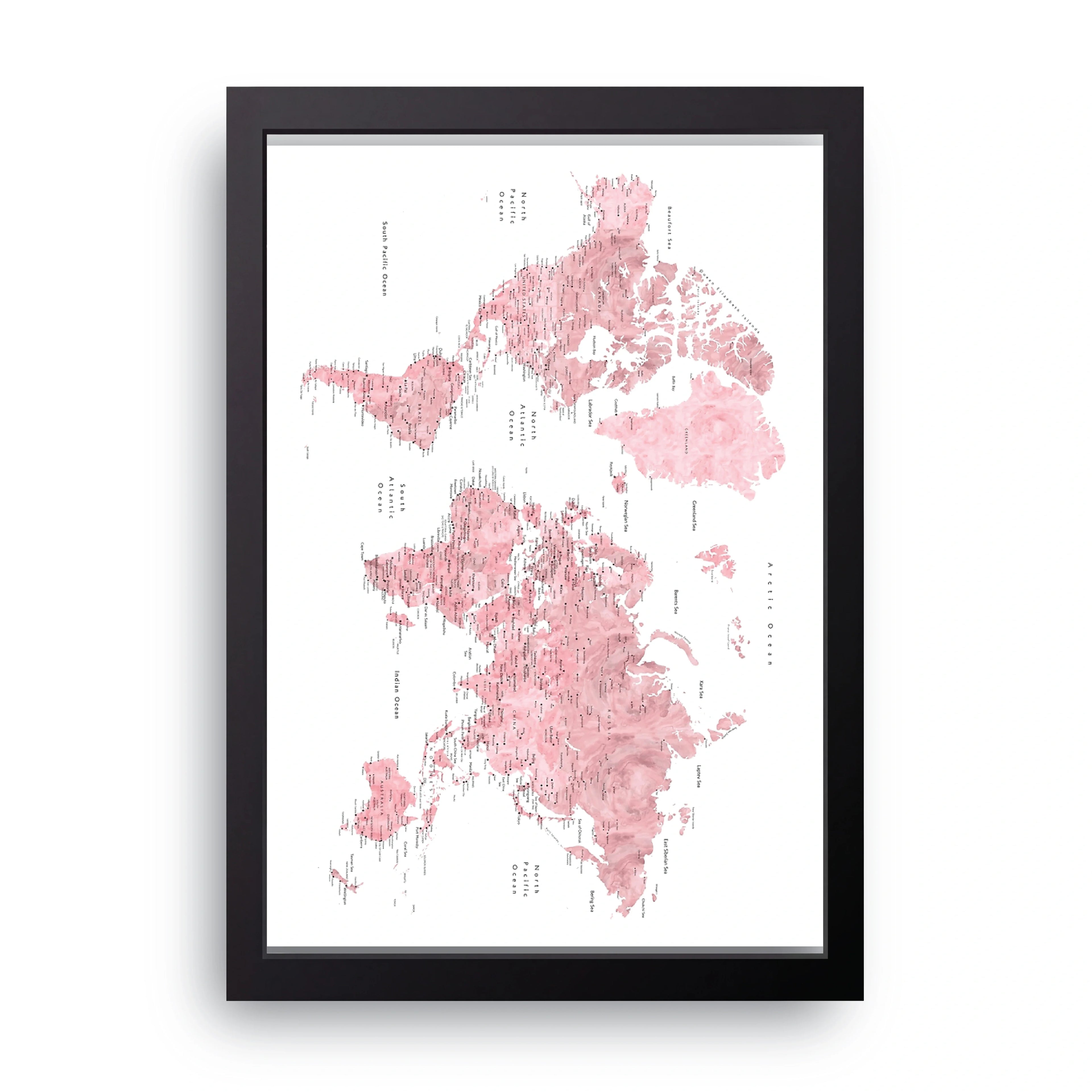Pink World Map framed wall art print — HIBR