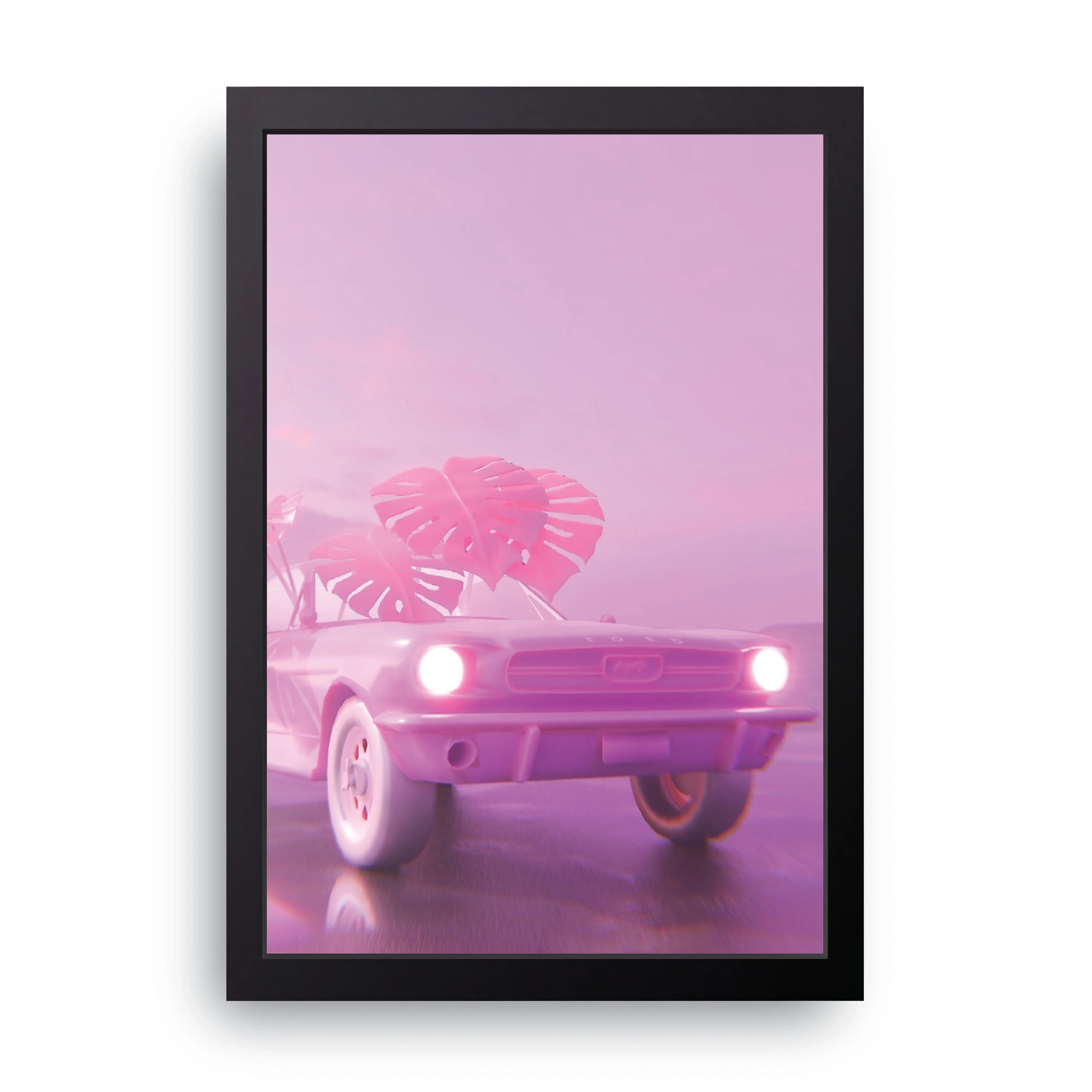 Pink Cadillac Sunset framed wall art print — HIBR