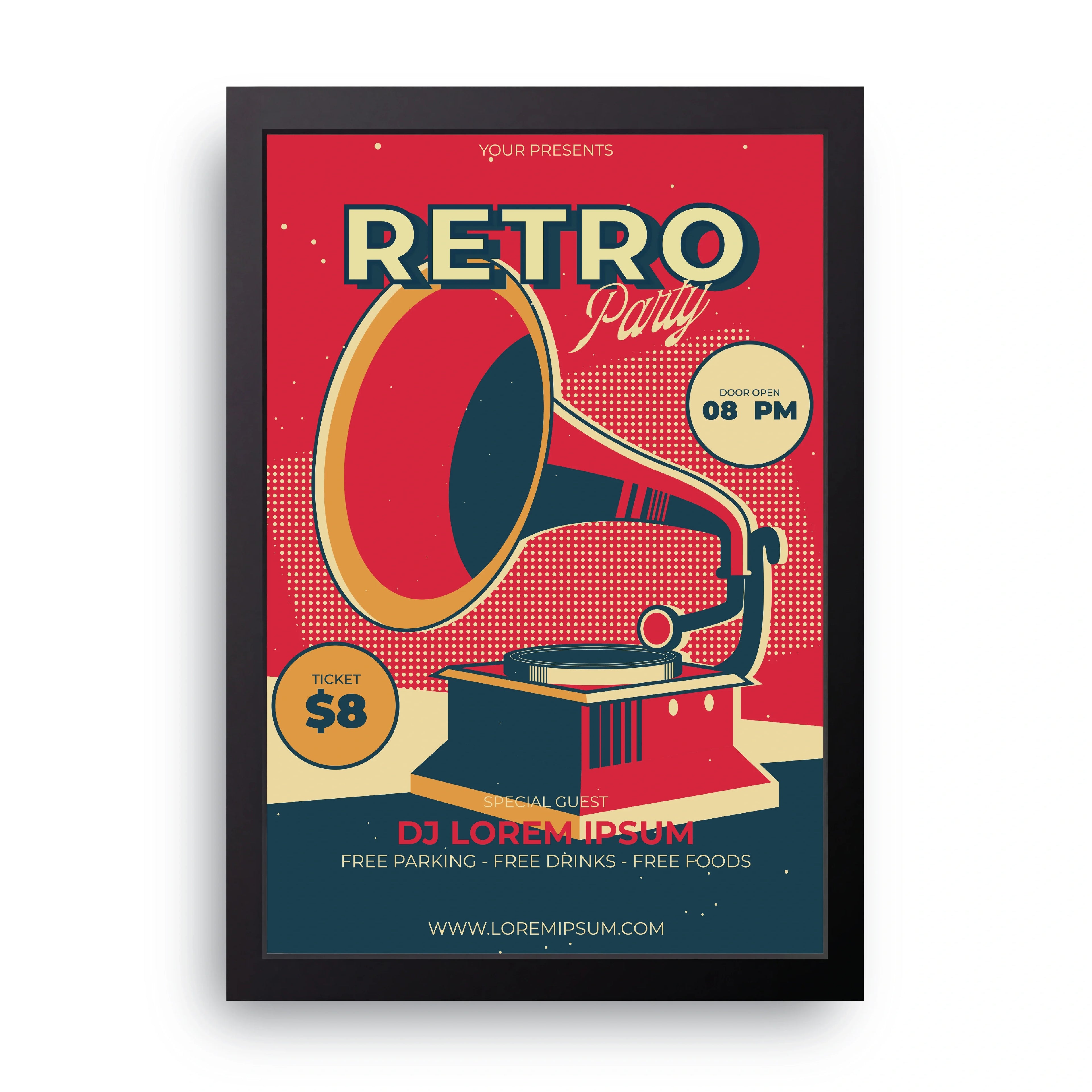 Retro Party Gramophone framed wall art print — HIBR