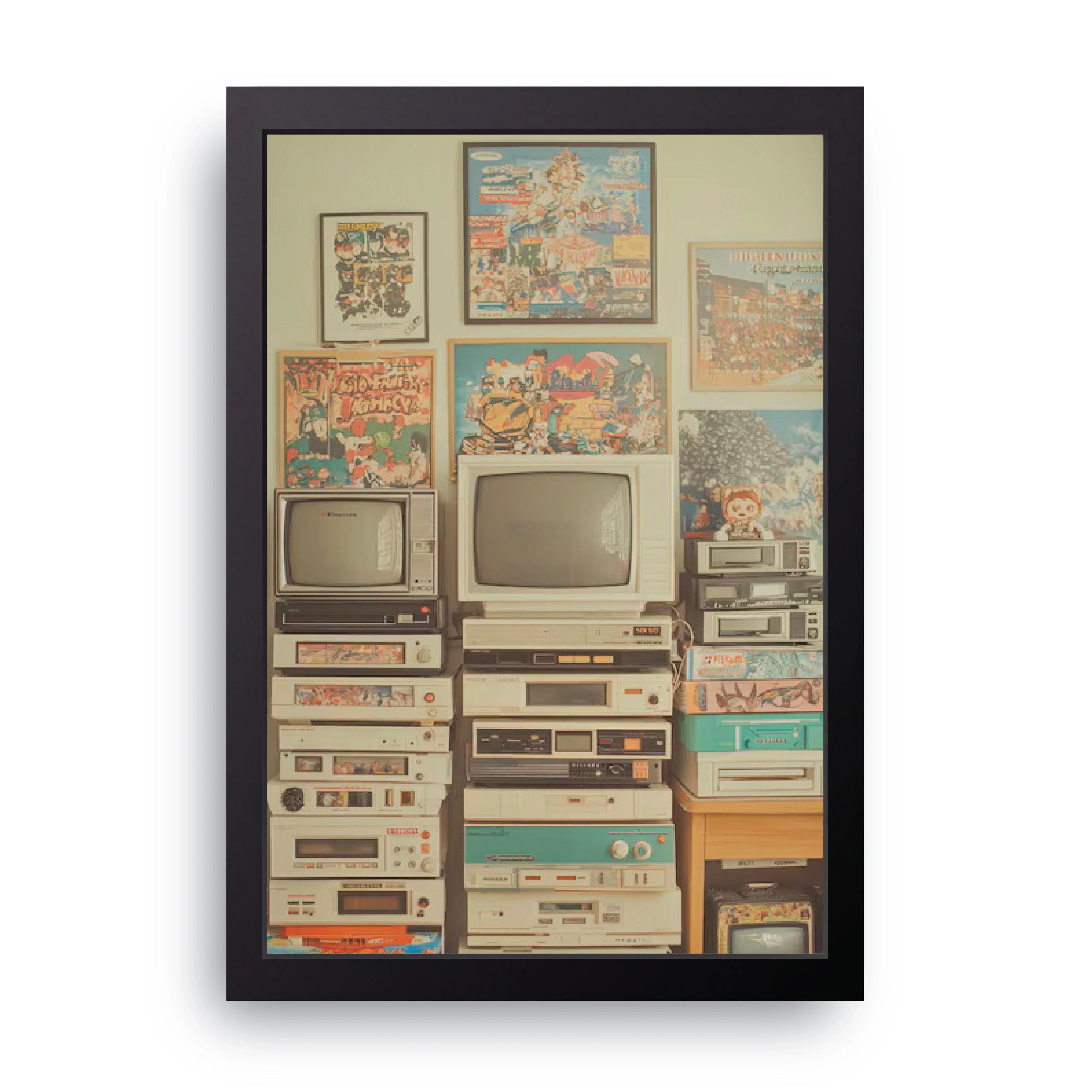 Retro TV Stack framed wall art print — HIBR