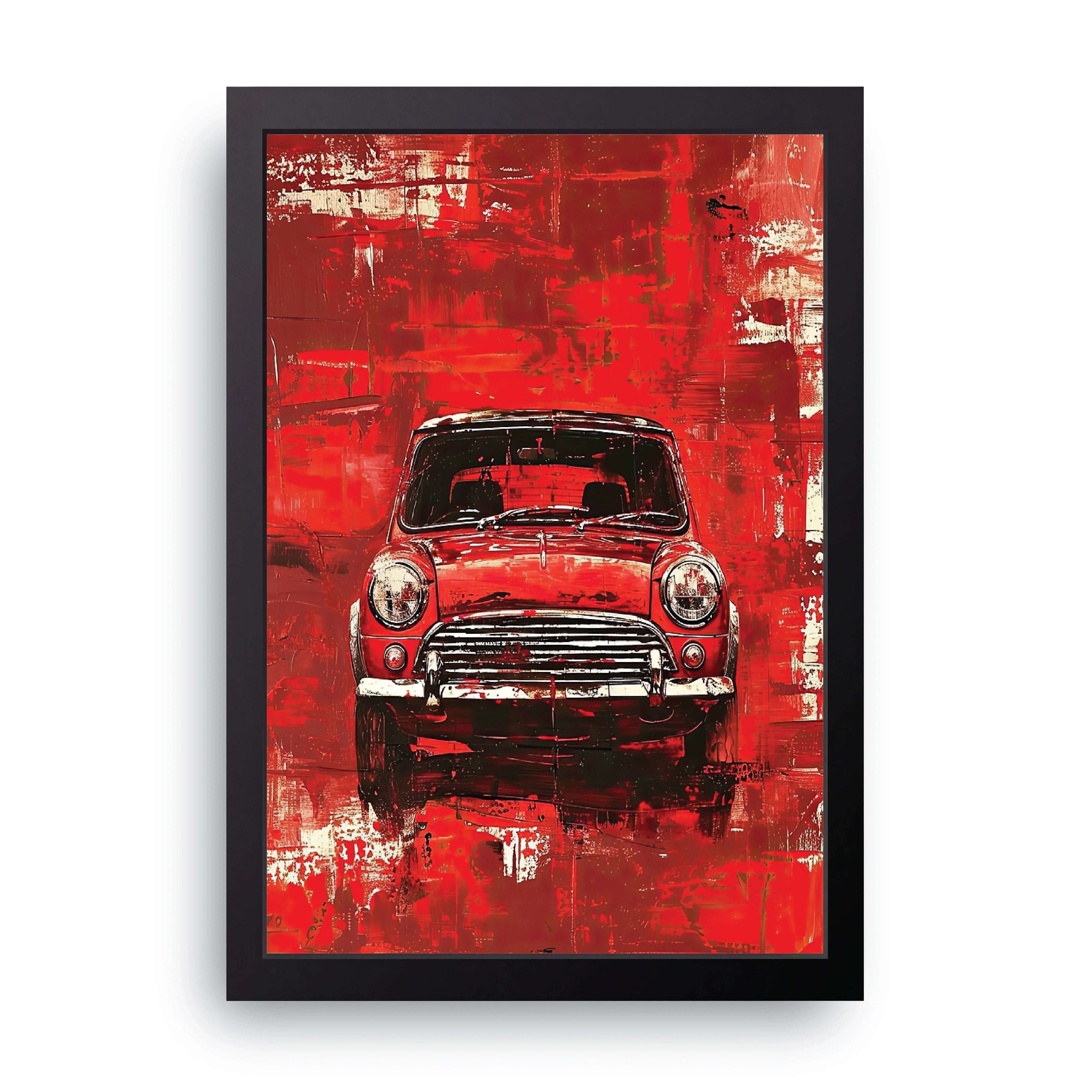 Red Mini Cooper framed wall art print — HIBR