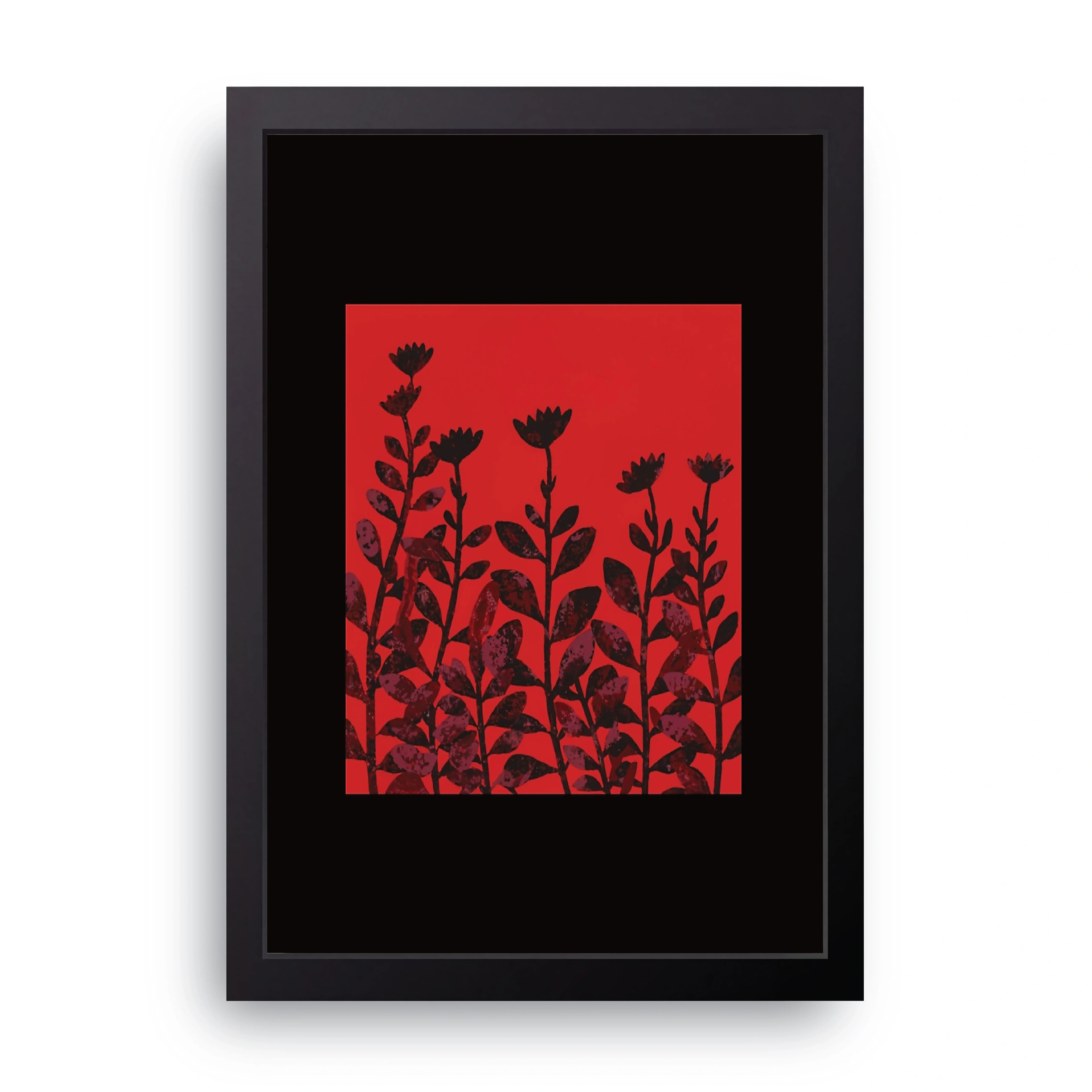 Red Wildflowers Silhouette framed wall art print — HIBR