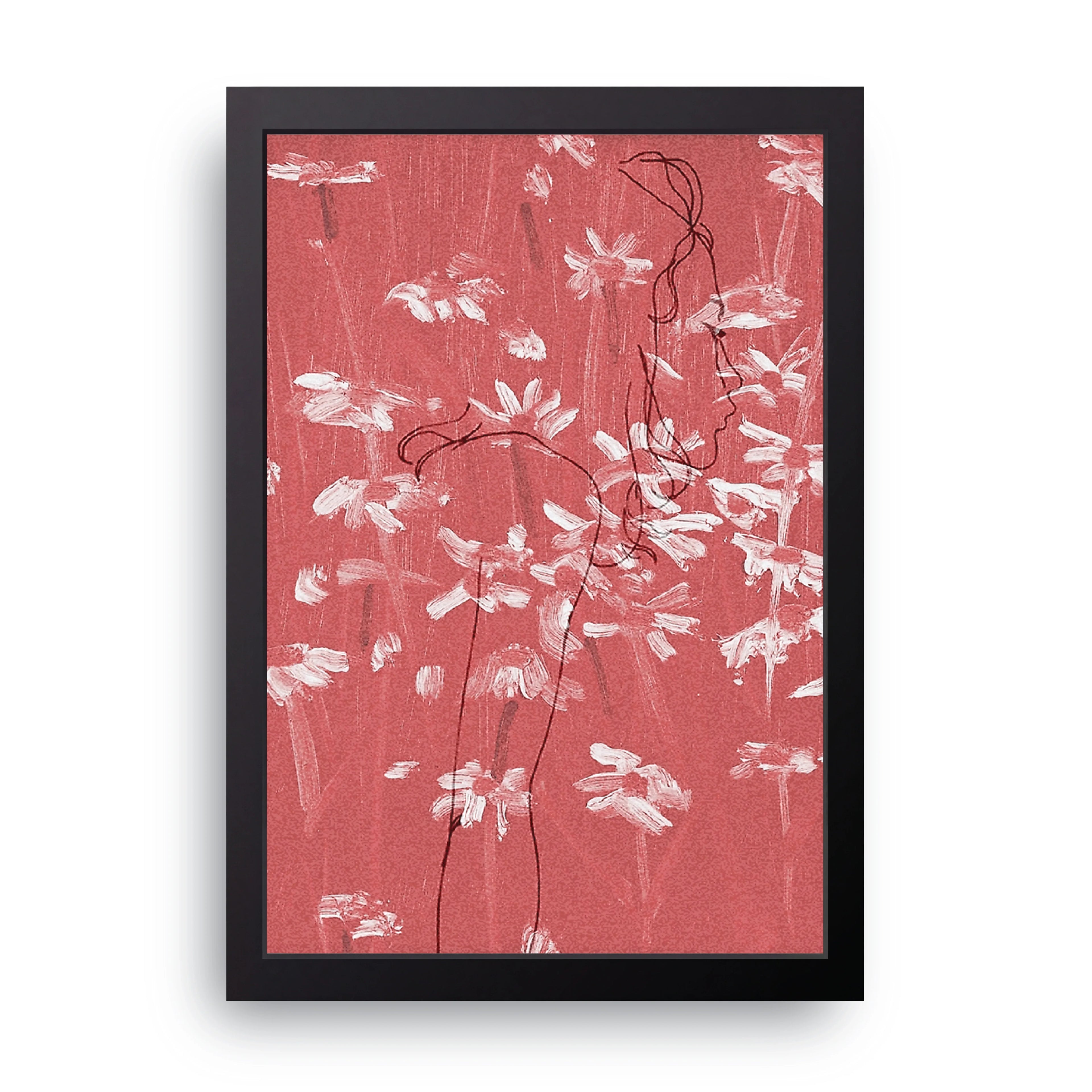 Red Floral Sketch framed wall art print — HIBR