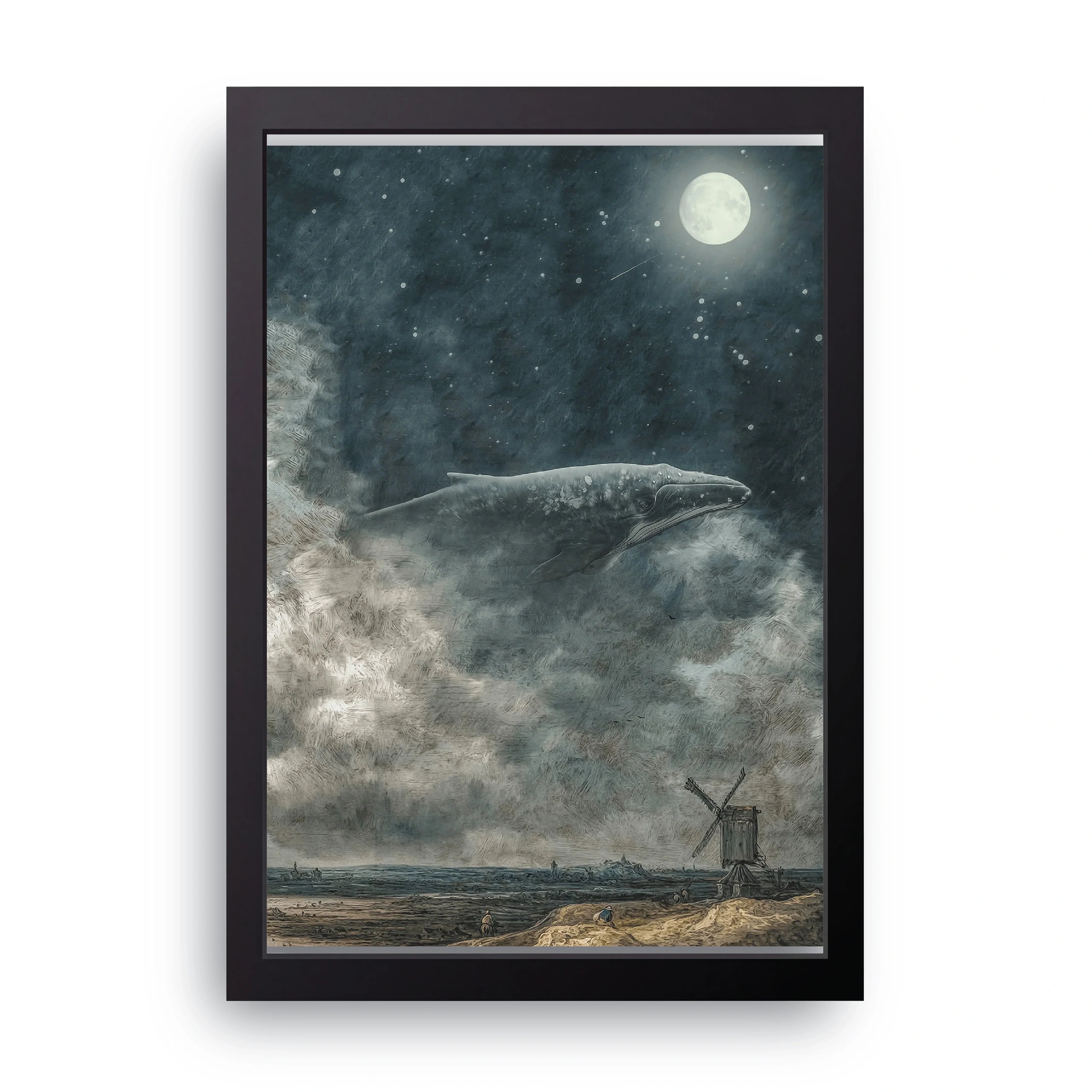 Whale Moon Night framed wall art print — HIBR