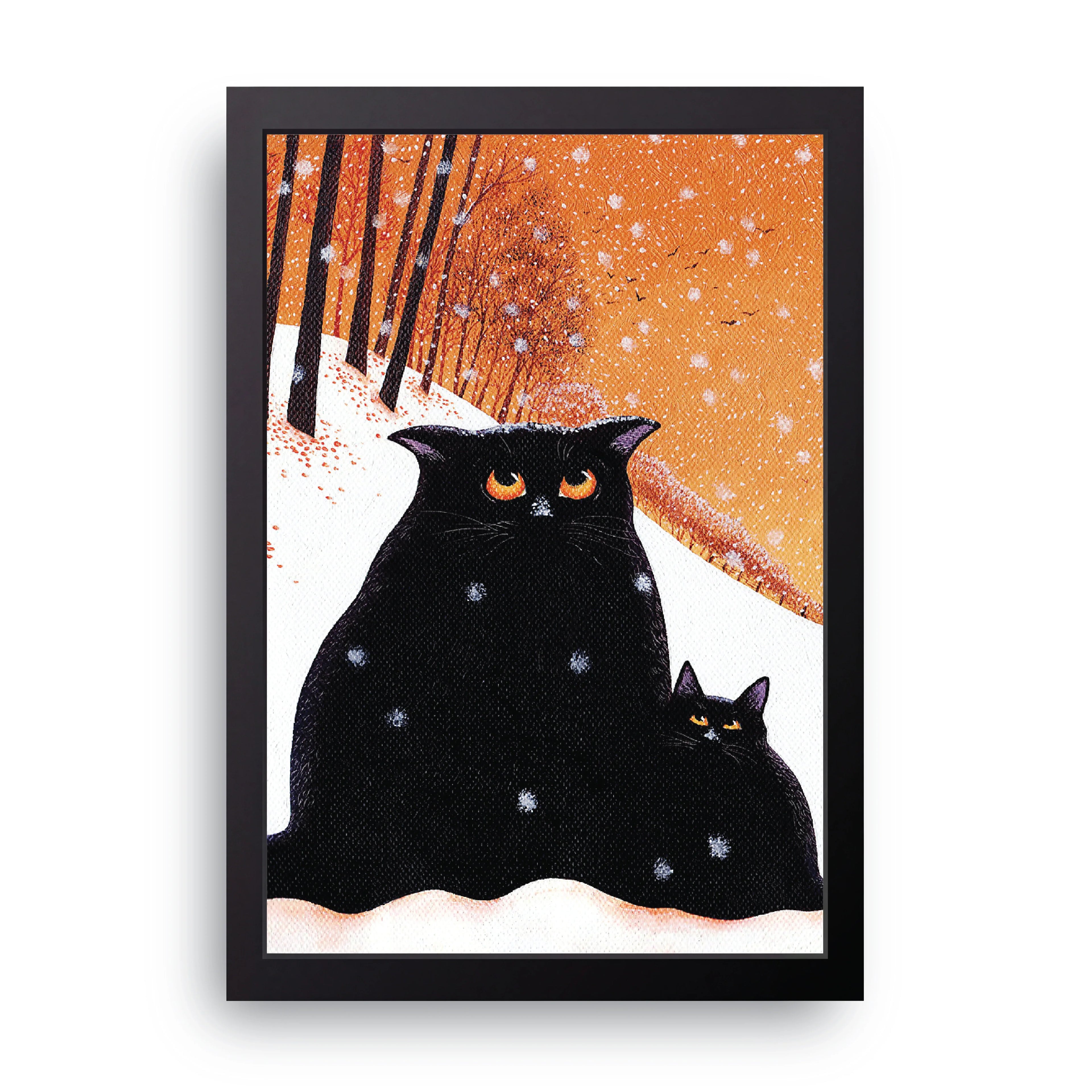 Black Cats In Snow framed wall art print — HIBR