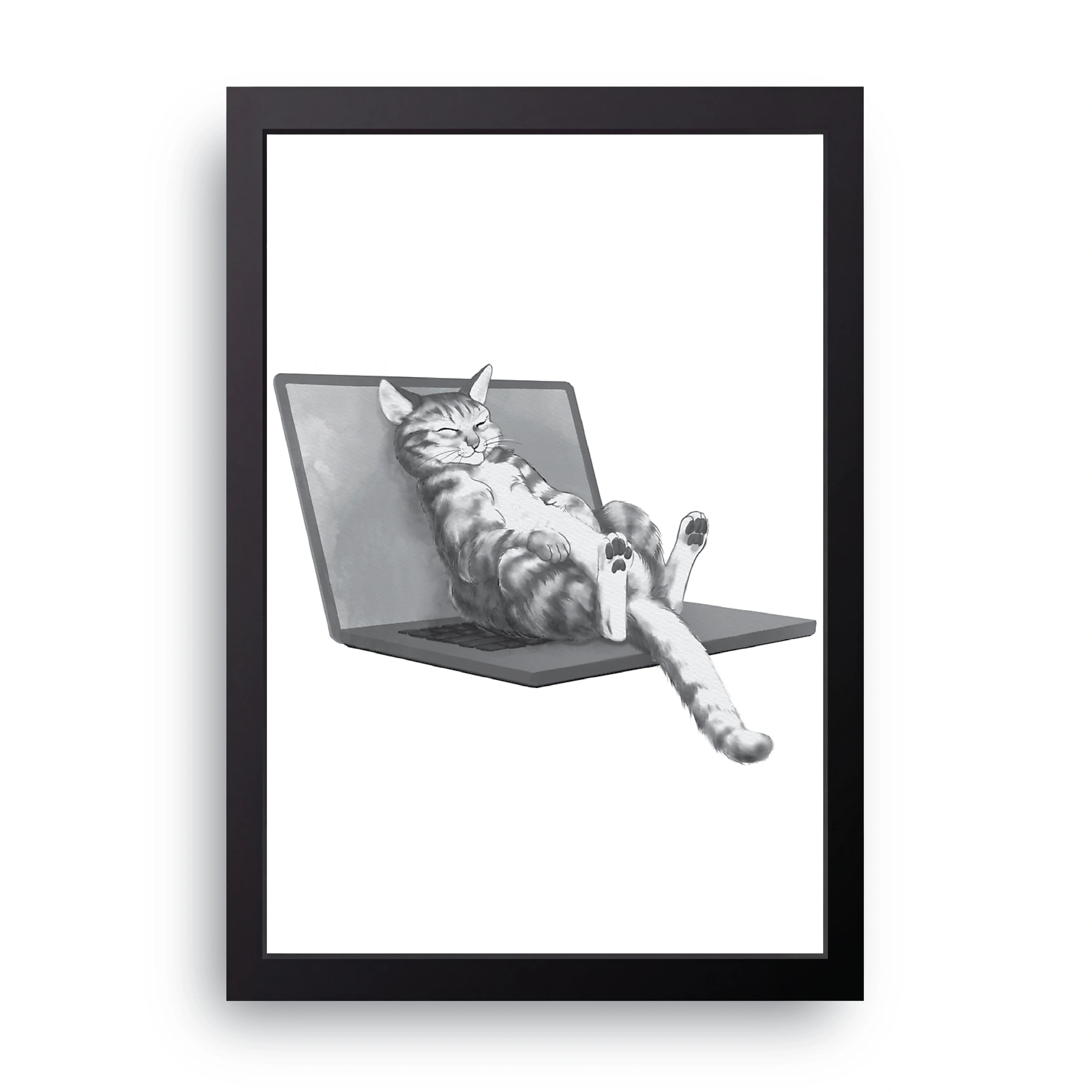 Cat On Laptop framed wall art print — HIBR