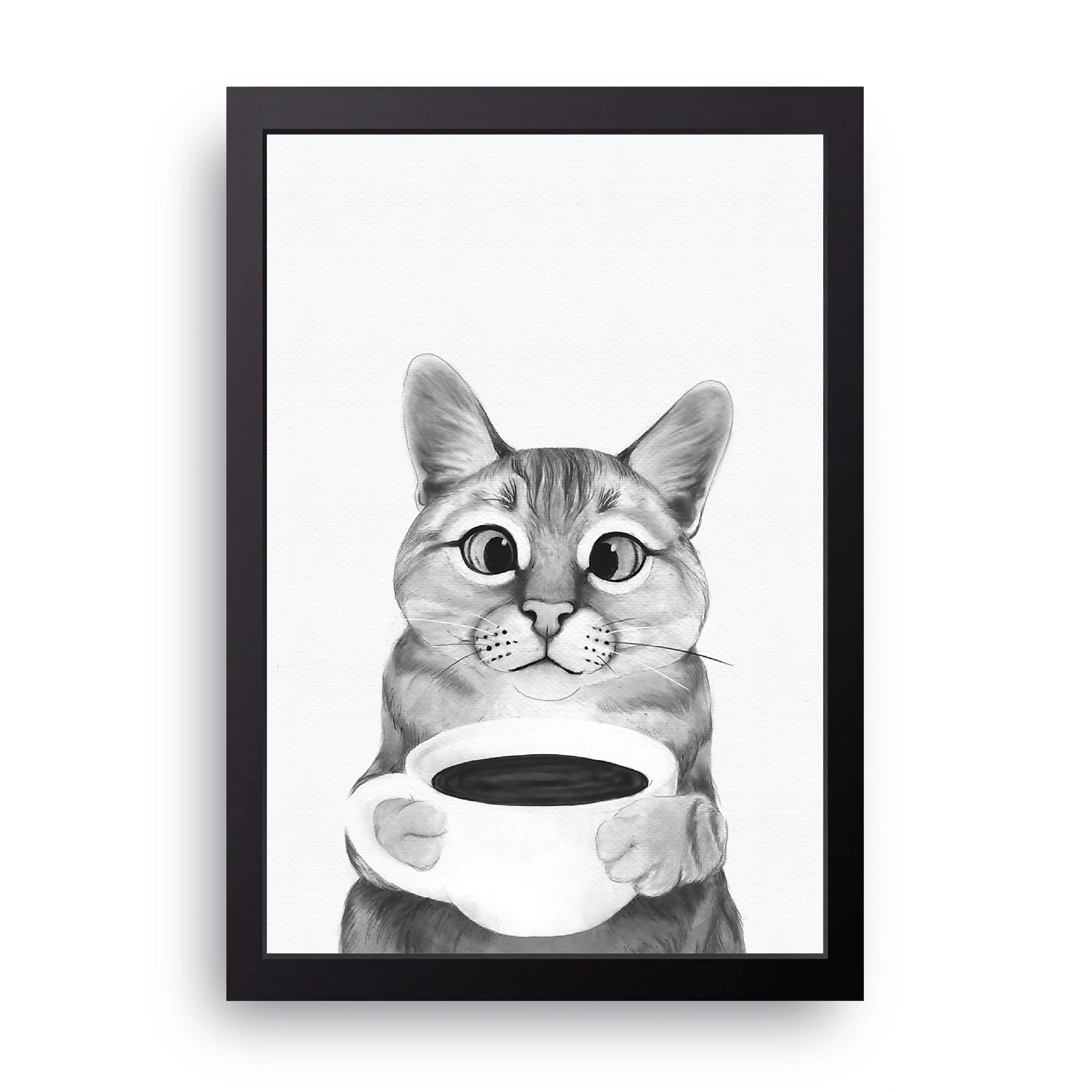 Sketch Cat Coffee framed wall art print — HIBR