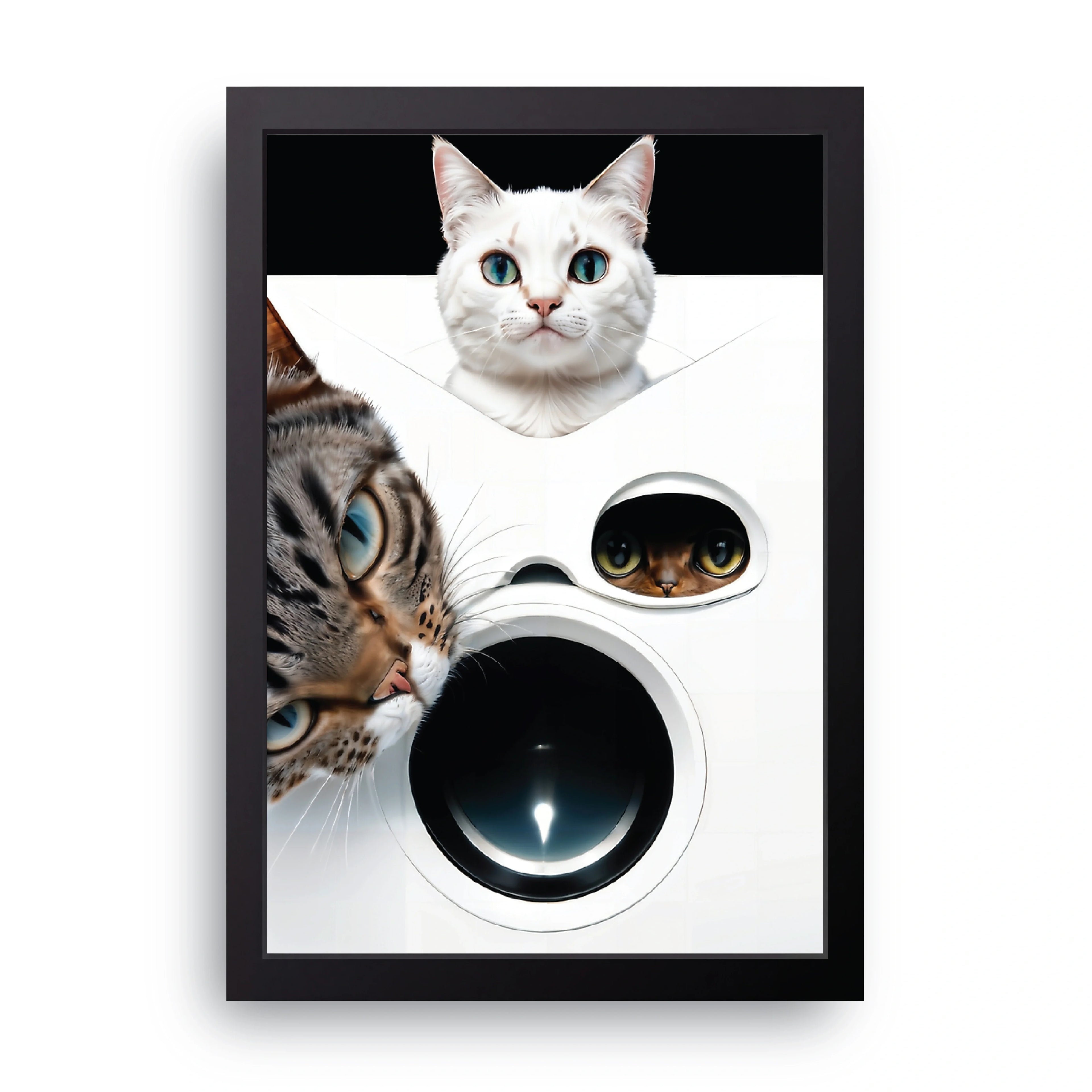 Cats And Washing Machine framed wall art print — HIBR