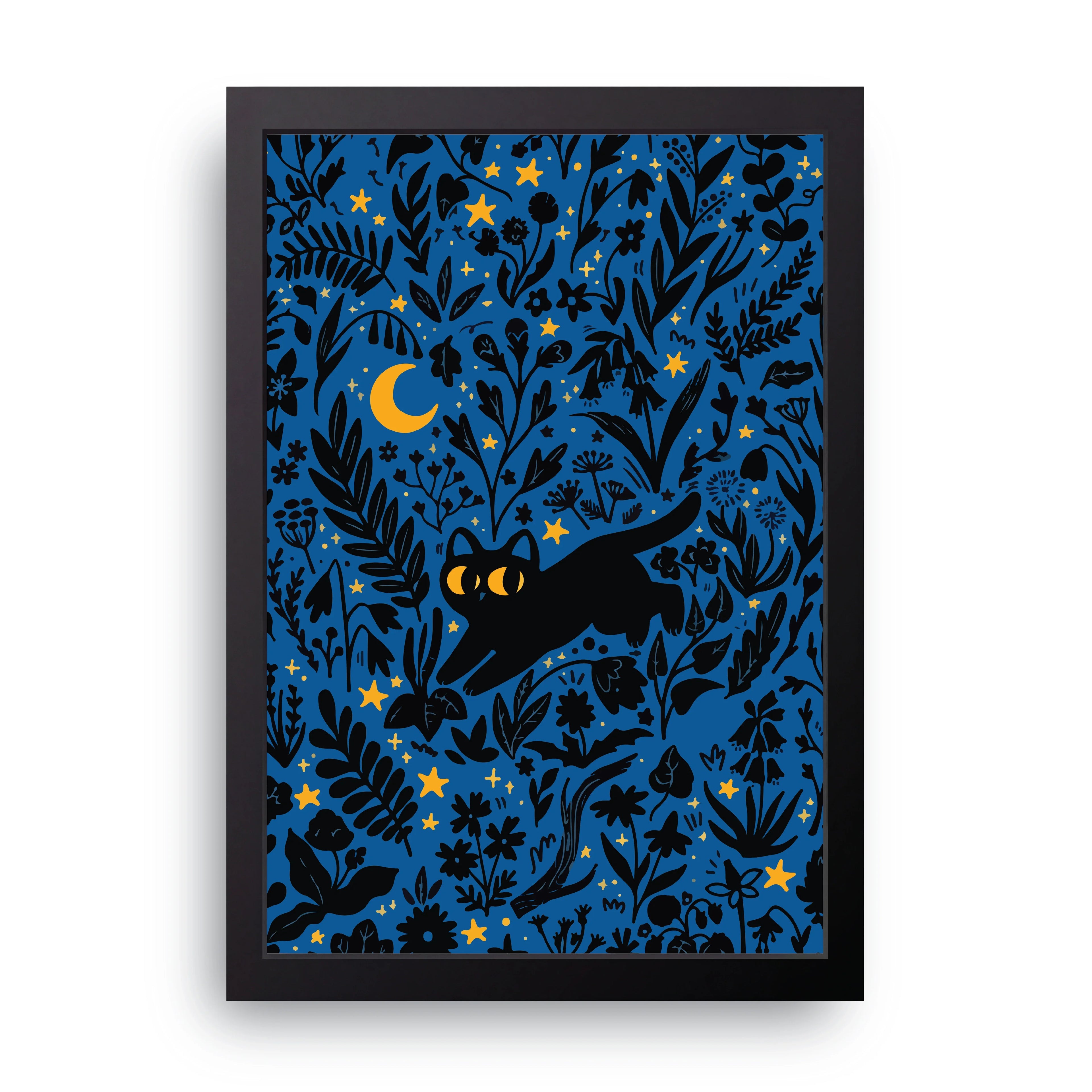 Night Cat framed wall art print — HIBR