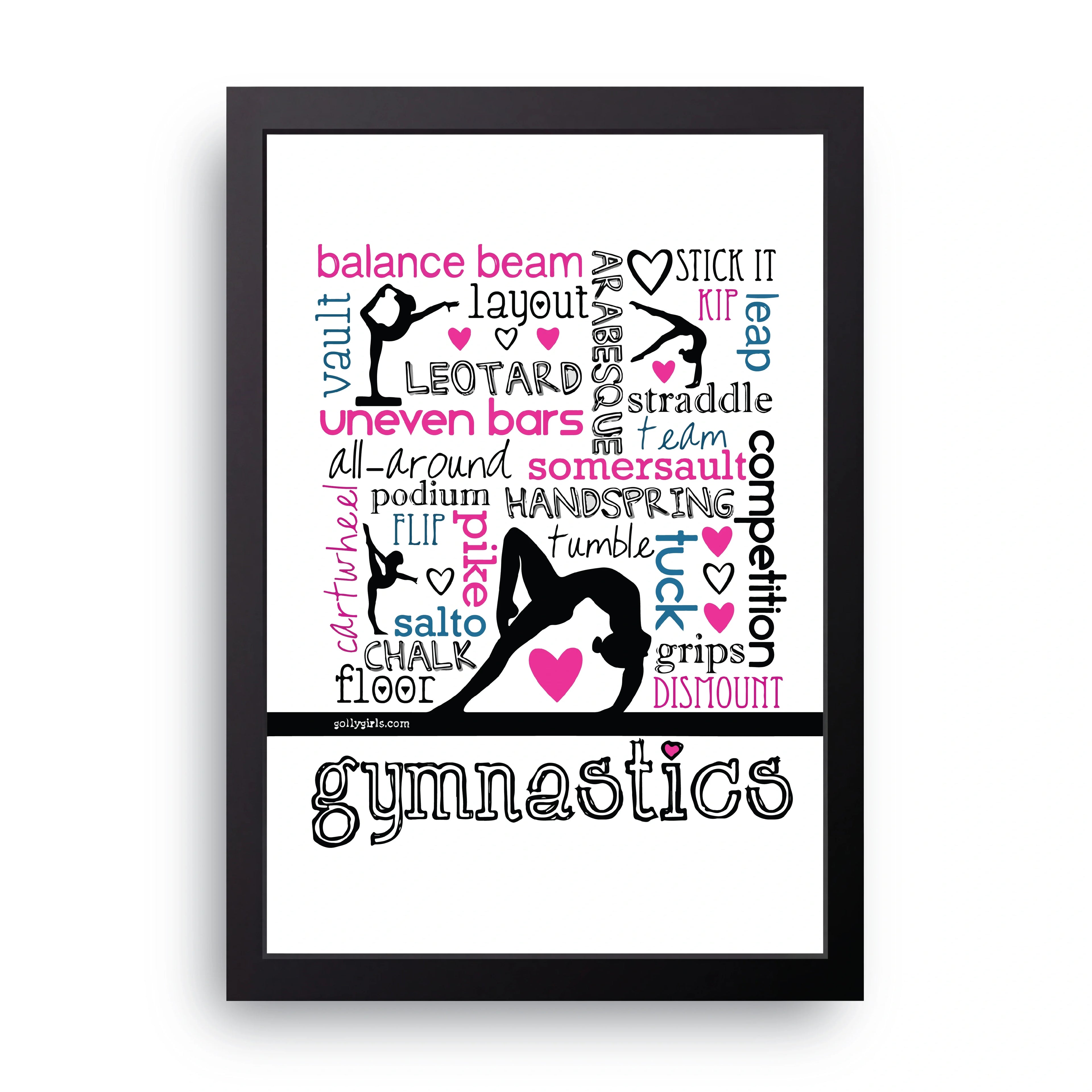Gymnastics Word Cloud framed wall art print — HIBR