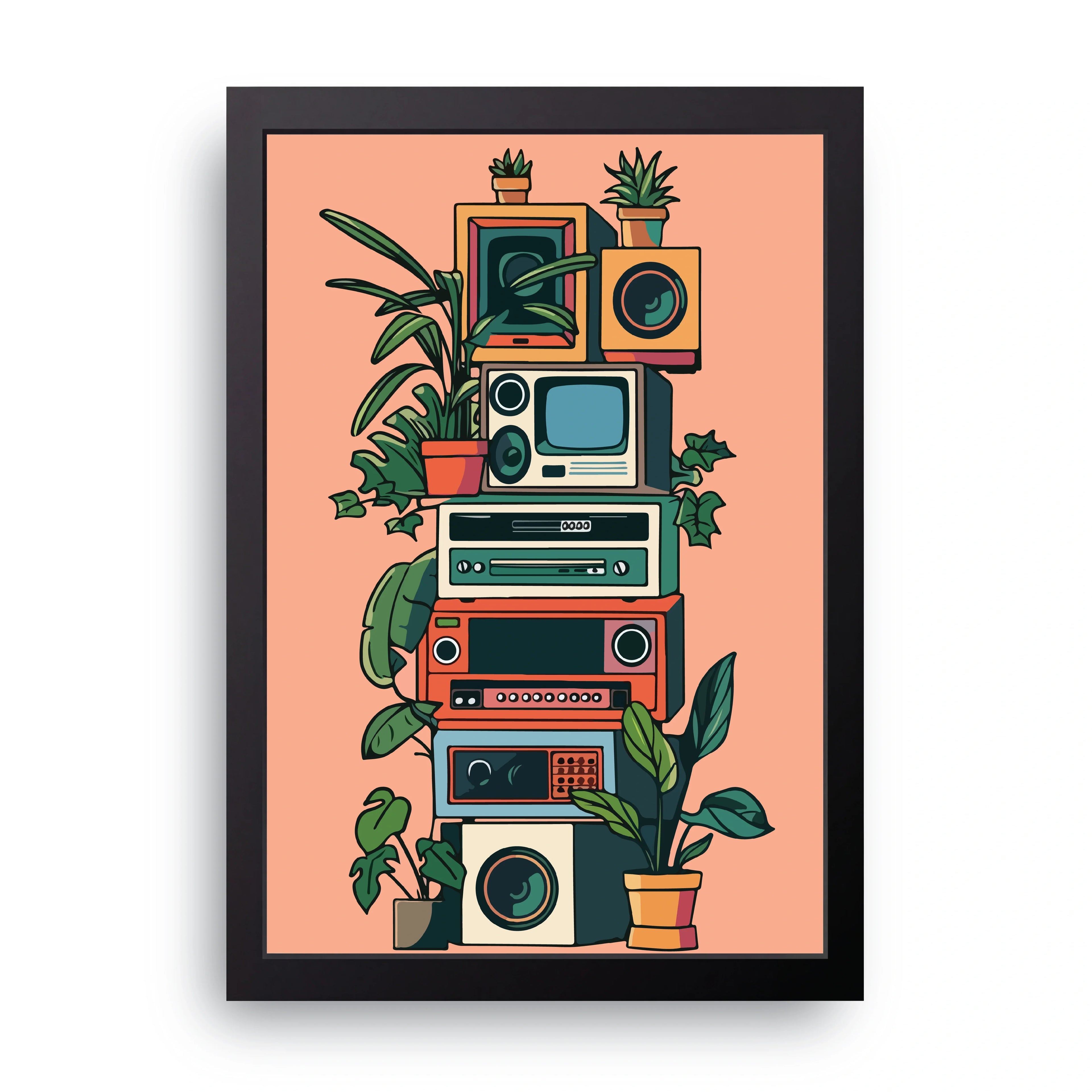 Retro Stereo Stack framed wall art print — HIBR